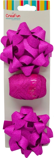 Sjajni komplet za pakiranje poklona, svjetloružičast, s vrpcom i zvjezdastim mašnama