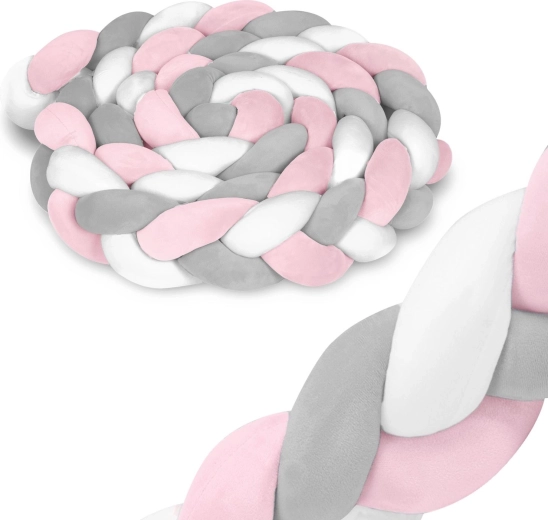 Pletena zaštitna pletenica za krevetić 3 m ružičasto‑siva