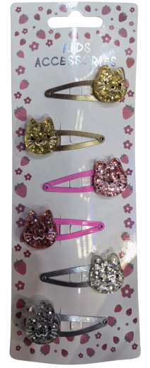 Pink set šljokičastih kopči za kosu s mačkicama, 6 kom
