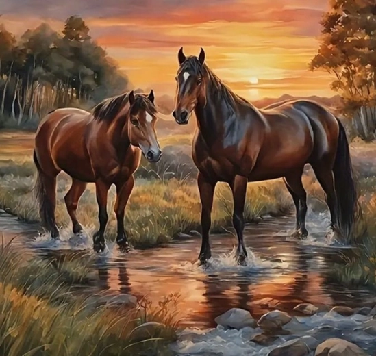 Norimpex dijamantno slikanje Konji u potočiću 30 × 40 cm