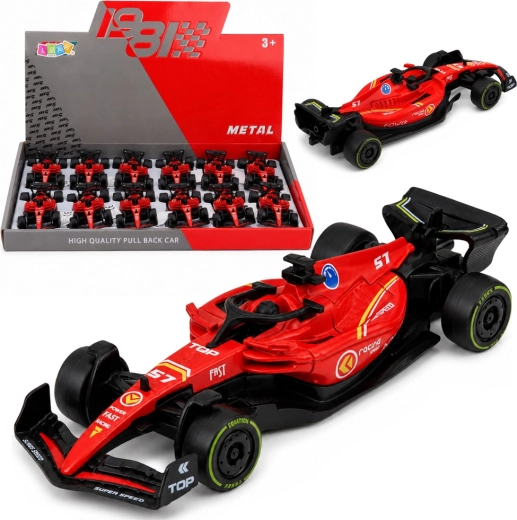 Metalni trkaći bolid formule s pull-back pogonom 1:43 crveni