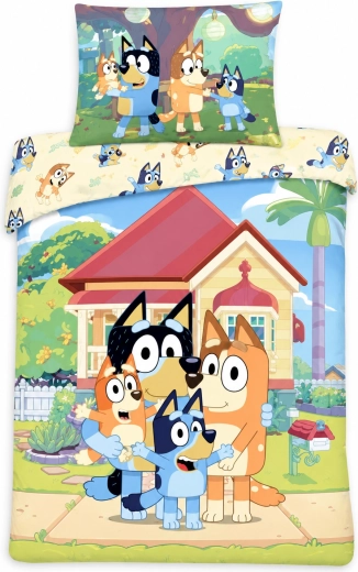 Pamučna posteljina za dječji krevetić Bluey Kućica 100 × 135 cm