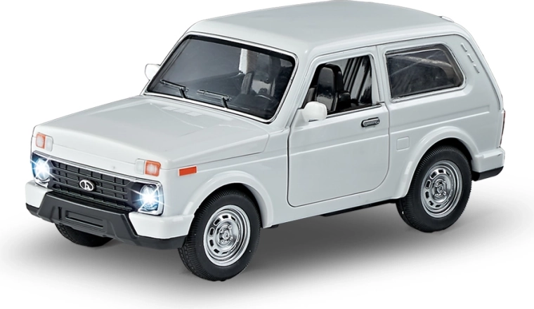 White pull-back car with light and sound