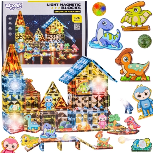 Woopie Magnetic Light-Up 3D Dinosaur Park Building Set, 124 Pieces