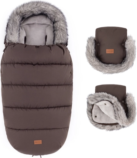 PETITE&MARS zimski set zimska vreća Comfy 4u1 + rukavice za kolica Furry rich brown