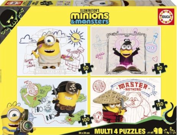 Educa puzzle Mimoni i čudovišta 4u1 (50/80/100/150 dijelova)