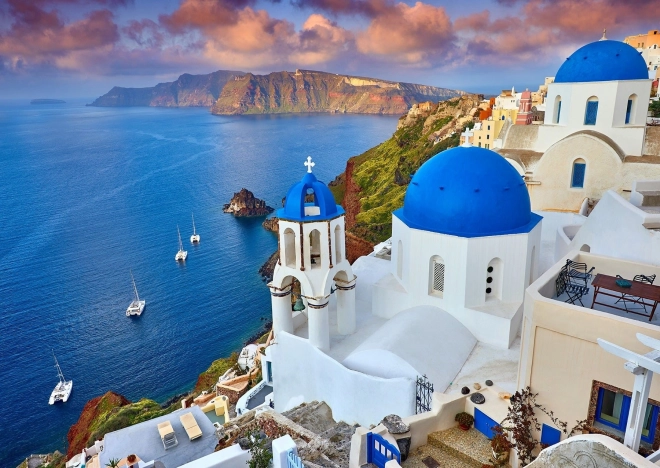 Puzzle Santorini – pogled na brodove, Grčka 1000 dijelova