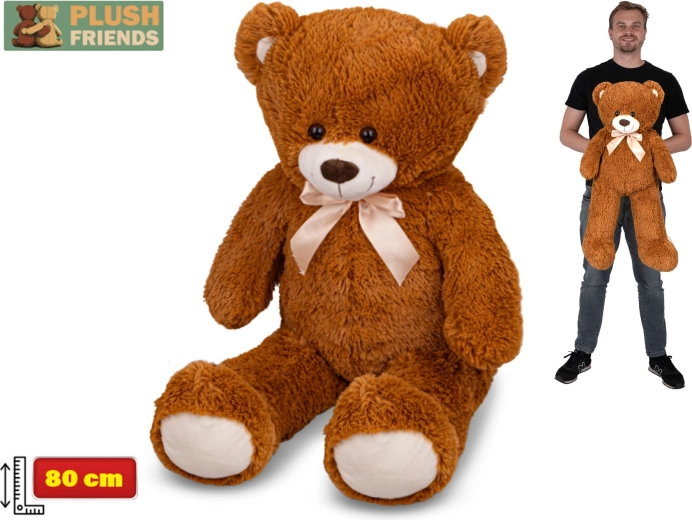 Plišani medvjed 80 cm tamno smeđi s mašnom Plush Friends