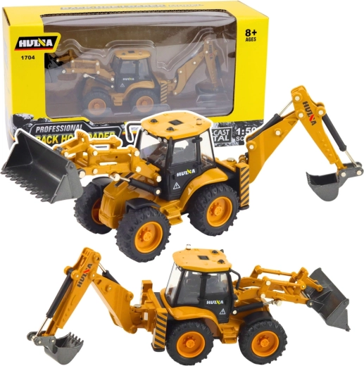 Metalni model rovokopača-utovarivača Huina u žutoj izvedbi 1:50