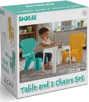 Dolu bijeli dječji stolić s 2 stolice