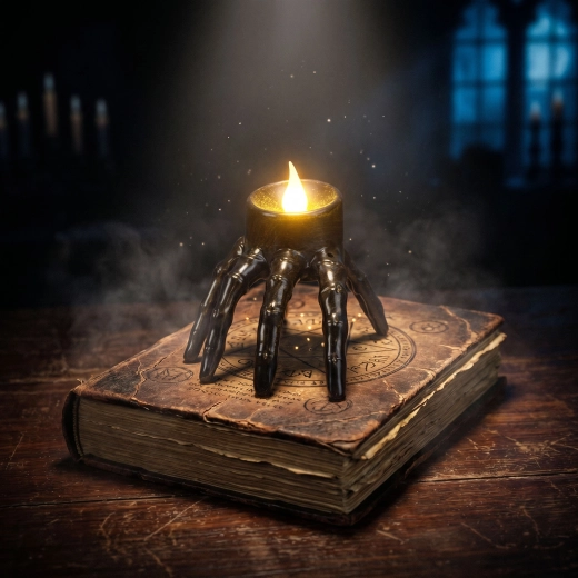 Halloween LED Candle in a Battery-Powered Skeleton Hand