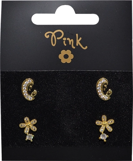 Gold-plated earrings set Life, 2 pairs with crystals