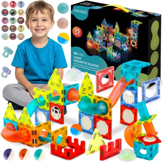 Ricokids magnetski svjetleći građevinski set – kuglična staza XL (70+ dijelova)