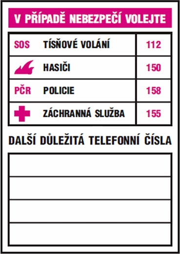Samoljepljiva tablica – važni telefonski brojevi 74 × 105 mm