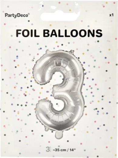Folijski balon broj 3 srebrni 35 cm