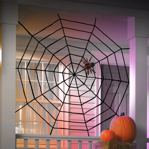 Plush Halloween Spider Web, Black, 200 cm