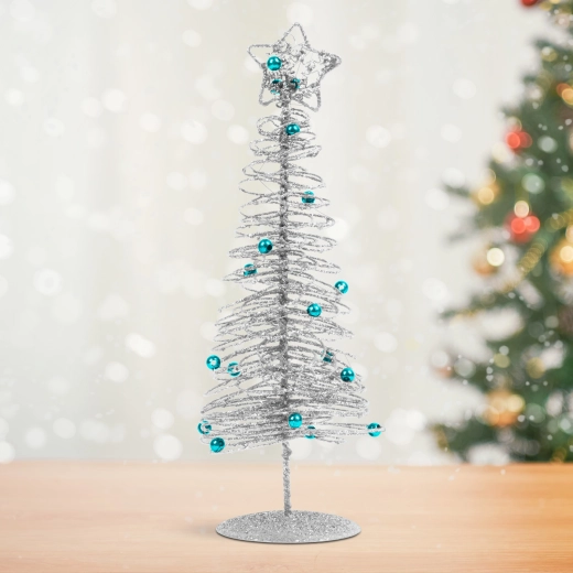 Glittery Silver Metal Christmas Tree 28 cm