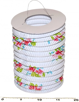 Papirnati lampion valjak Bijela s cvjetovima 15 cm