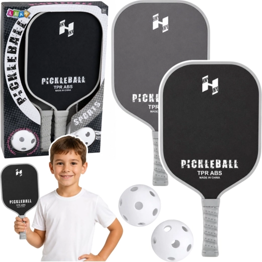 Set za pickleball: 2 reketa i 2 loptice crno-sive
