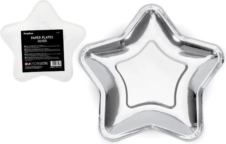 Papirnati tanjuri u obliku zvijezde srebrni 18 cm (6 kom)