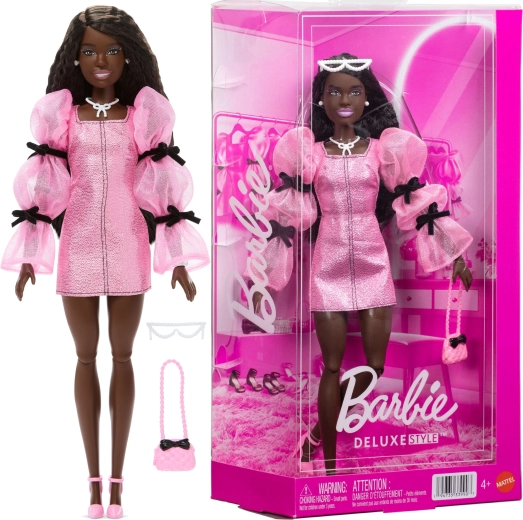 Mattel Barbie Deluxe Style modna lutka u ružičasto-crnom outfitu s dodacima