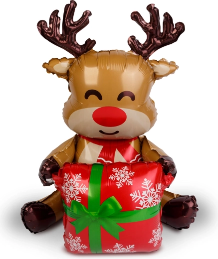 Christmas foil balloon reindeer with a gift, 60 x 65 cm