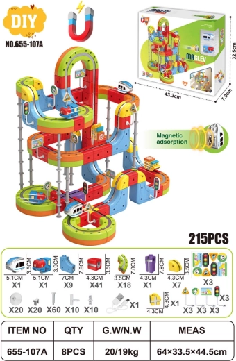 Magnetic colorful train track with magnetic anti-gravity train, 215 pieces