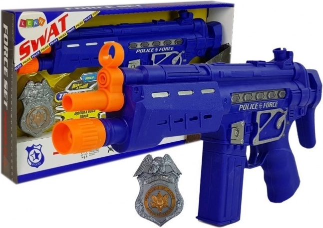 Policijski set pištolj značka tamnoplava zvučni i svjetlosni efekti 37 cm