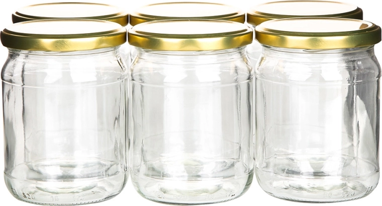 Set od 6 staklenki za konzerviranje 520 ml sa zlatnim poklopcima fi 82