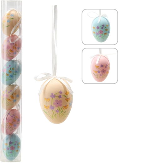 Set od 6 uskrsnih jaja s cvjetnim uzorcima 6 cm