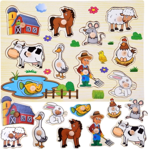Drvene umetaljke puzzle farma s hvataljkama (10 dijelova)