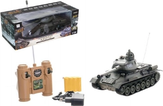 RC tenk plast 33 cm T-34/85 na baterije + punjivi paket 27 MHz sa zvukom i svjetlom u kutiji 40x15x19 cm