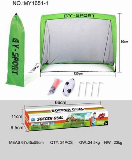Foldable green soccer goal with accessories