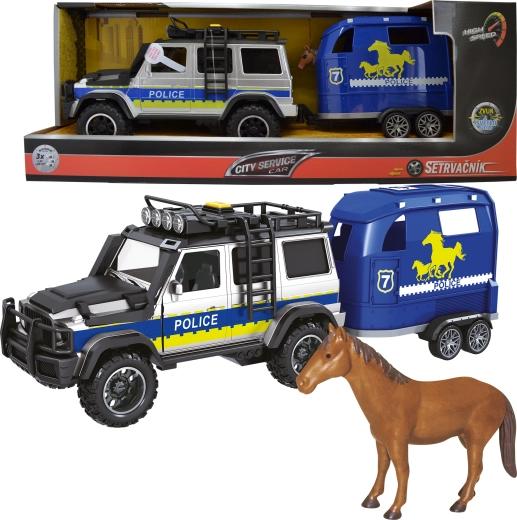 Policijski auto s prikolicom i konjem 1:14 sa svjetlima i zvukovima