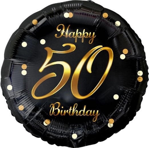 Foil Balloon Happy 50 Birthday – black with gold print