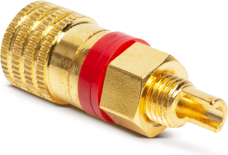 Gold-plated insulated banana socket with a red ring