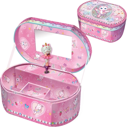 Glazbena škrinjica za nakit s mačjim motivom – ovalna