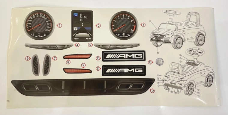 Sticker sheet for Mercedes-Benz C63 ride-on car