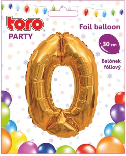 Foli balon u obliku brojke 0, 30 cm, zlatni TORO