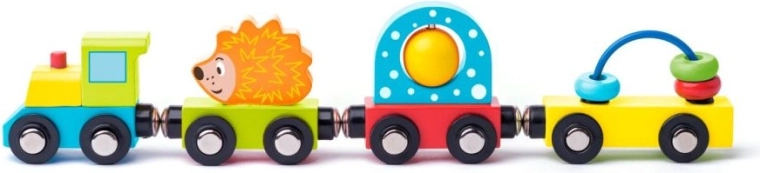 Drveni vlakić s ježom i igračkama Woody