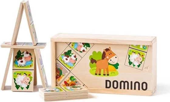 Children's wooden dominoes with farm animals