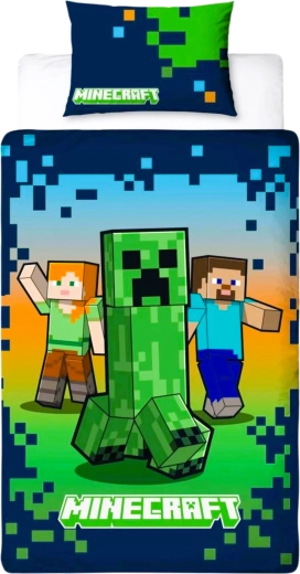 Pamučna posteljina Minecraft Creeper tamnoplavo-zelena 140 × 200 cm