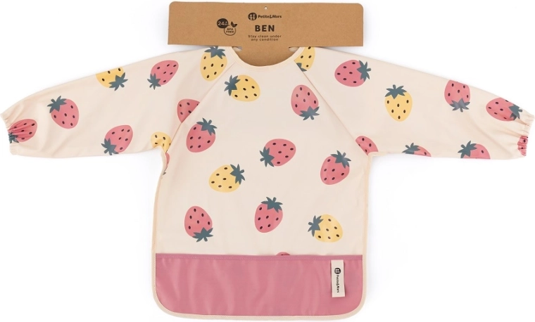 Petite&Mars nepromočivi slinček s dugim rukavima ben beige strawberries
