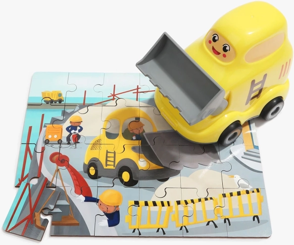 TOP BRIGHT drvene puzzle s igračkom – buldožer, 24 dijelova