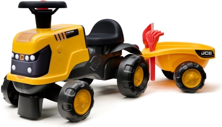 Guralica traktor JCB Fastrac s prikolicom, lopaticom i grabljama 1–3 godine