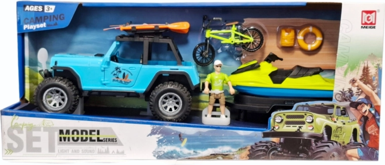 Camping set with off-road vehicle, trailer and jet ski