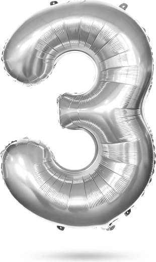 Silver Foil Number 3 Birthday Balloon, 85 cm
