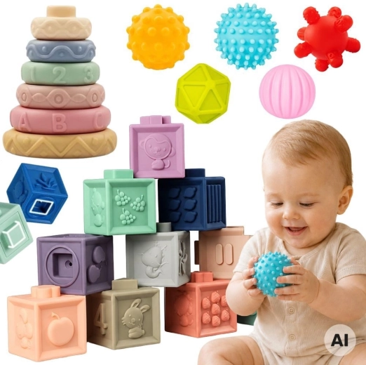 Woopie Baby mekane senzorne kocke i grickalice – set 23 kom