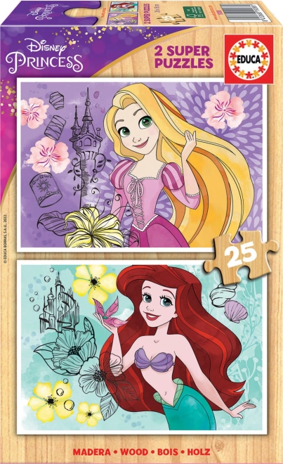 Drvene puzzle EDUCA Disney princeze: Locika i ARIEL 2×25 dijelova