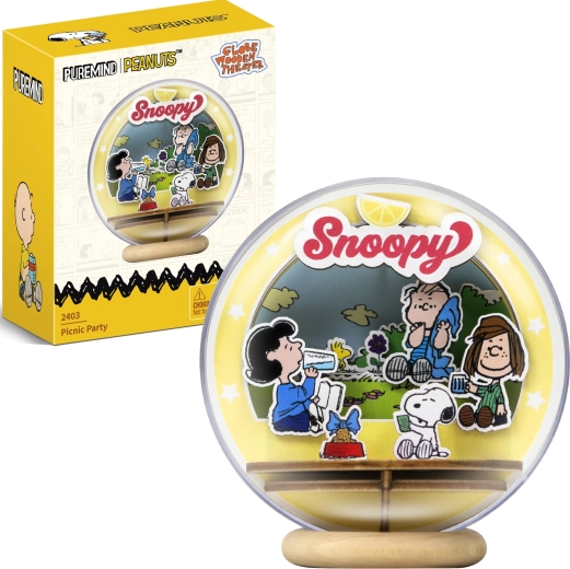 Puremind drveni 3D model SNOOPY PEANUTS – piknik u parku u prozirnoj kugli